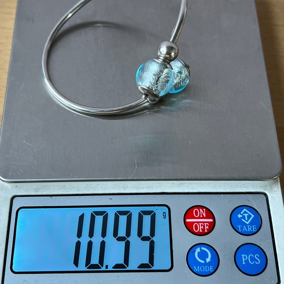 VINTAGE STERLING SILVER COIL WRAP CUFF BRACELET FROSTED AQUA BLUE MURANO GLASS - Picture 8 of 16